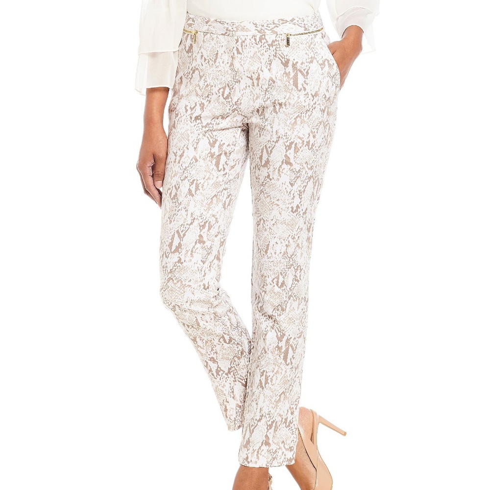 White Calvin Klein Snakeskin Slacks Gold Zippers